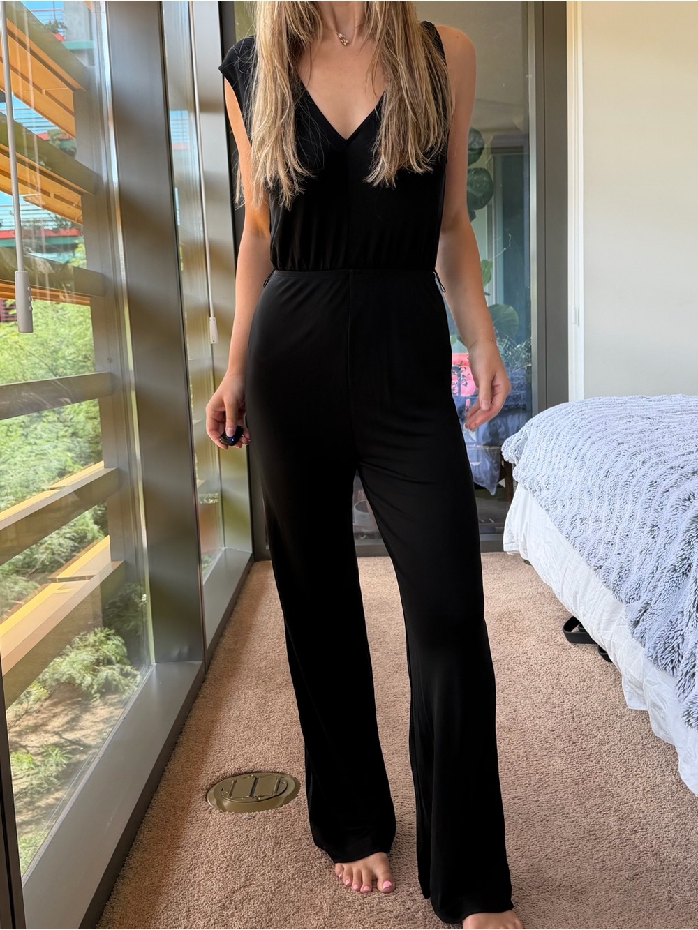 & Other Stories Black Plunge Jumpsuit